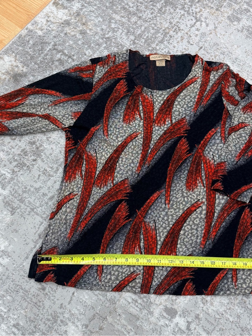 Notations Red, Black & Gray Abstract Brushstroke Long Sleeve Top - Picture 6 of 9
